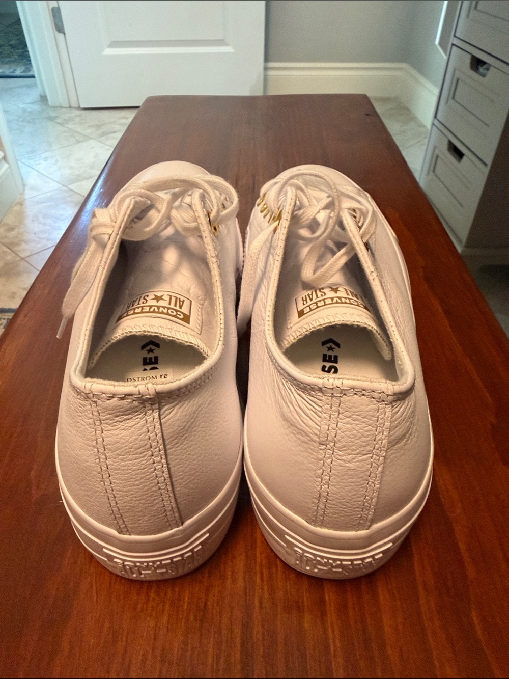 Converse White Low Top Sneakers with Gold Eyelets - Picture 3 of 4
